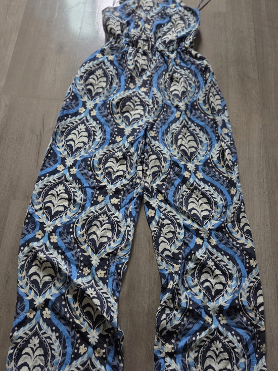 Millibon Blue Ikat Surplice Wide-Leg Jumpsuit - Picture 2 of 5
